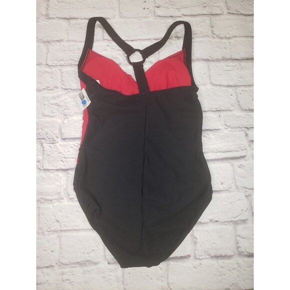 NWOT Aqua Green Women's Size Medium Red & Black One-Piece Swimsuit - Picture 2 of 2
